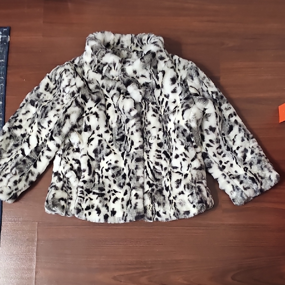 White House Black Market Black and White Faux Fur Jacket